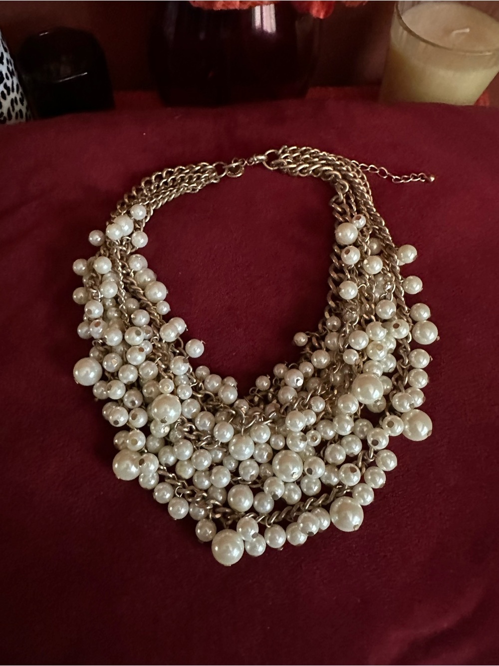 Vintage Gold-Tone Pearl Cluster Statement Necklace - Women's Jewelry
